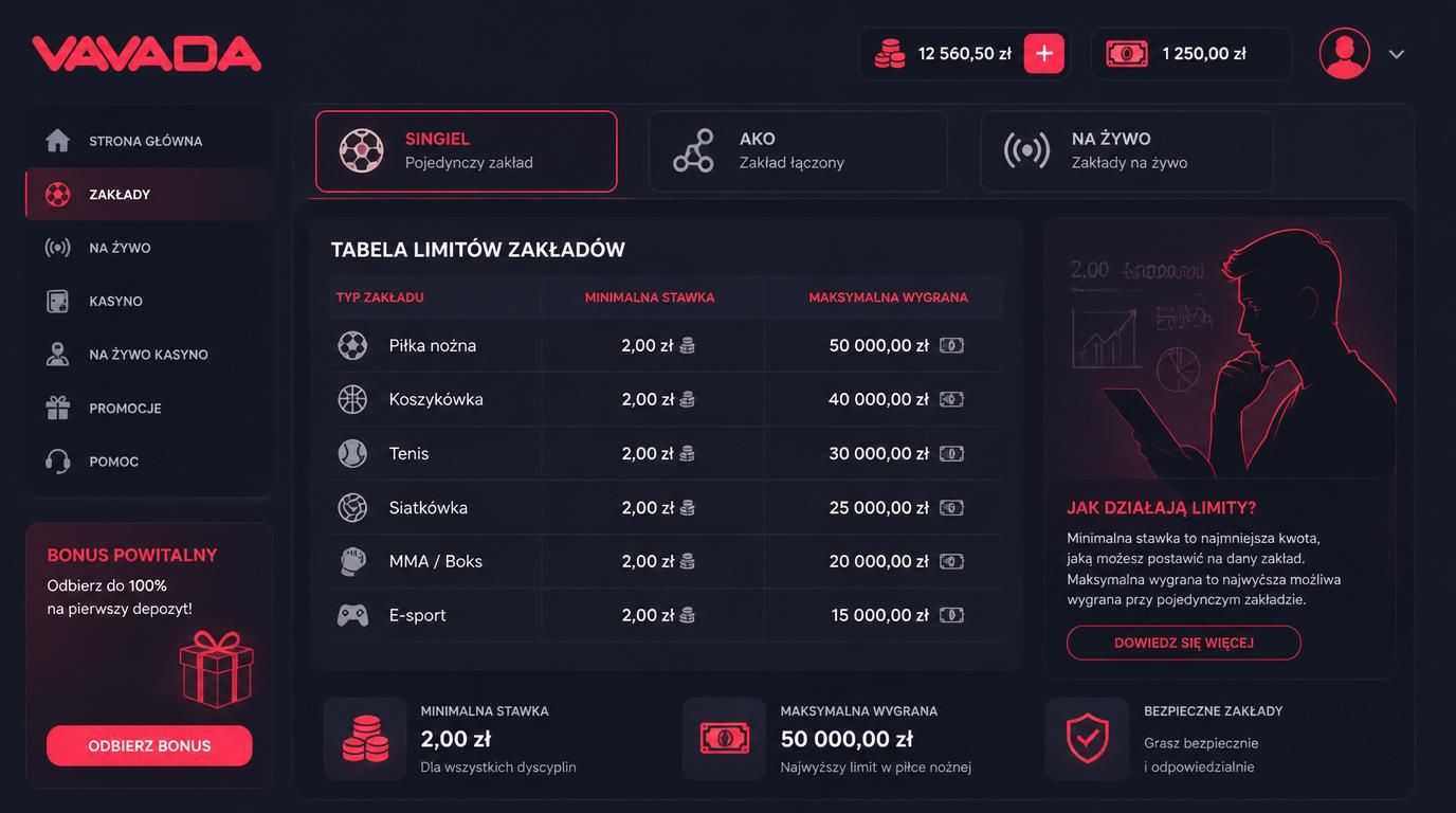 Tabela limitów zakładów – stawki i maksymalne wygrane 