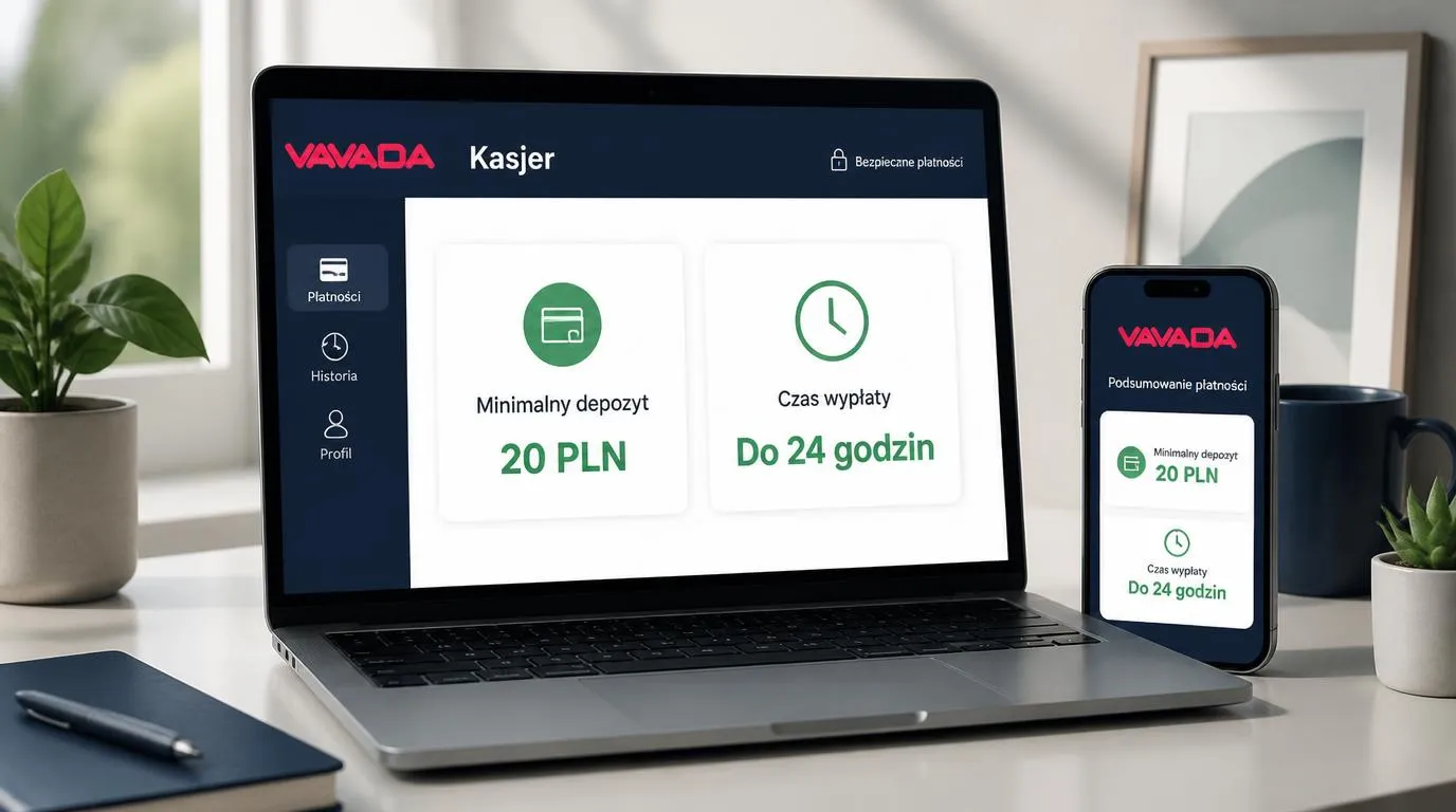 Panel płatności kasyna z minimalnym depozytem 20 PLN i deklarowanym czasem wypłaty do 24 godzin